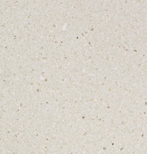 Carrelage Terrazzo Blanc Velouté au fond clair et homogène, parsemé de petits éclats de marbre, pour revêtement de sol et mur.