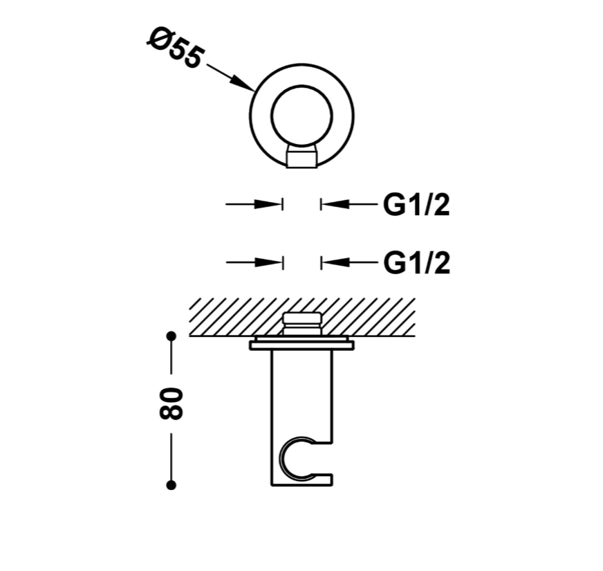 Support fixe avec arrivée d'eau pour douchette à main et flexible-21518201