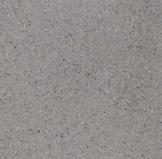 Carrelage Terrazzo Gris Acier au fond gris moyen, ponctué de microgranules noirs, blancs et gris, pour revêtement de sol et mur.