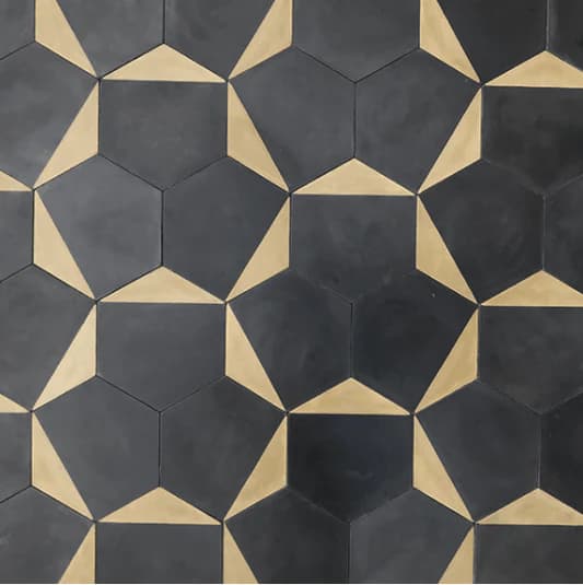composition de carreau de ciment C.Hexagonal Ocre et noir 