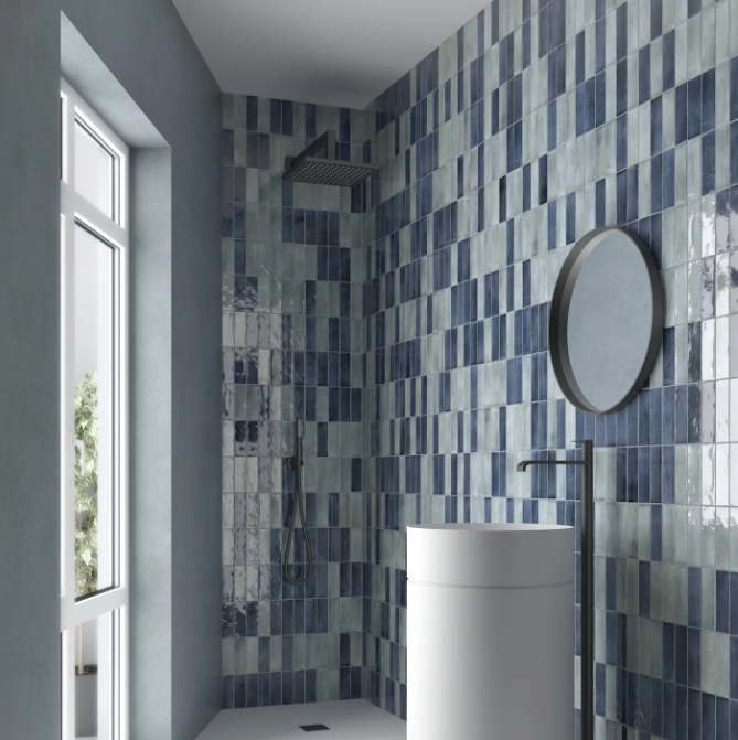 carrelage effet zellige coco bleu rillant