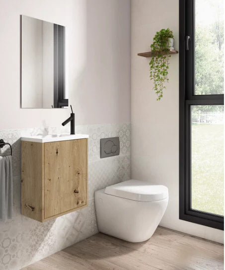 Meuble vasque LAGOS + miroir
en bois clair de trois quart