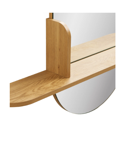 Détail de l’étagère intégrée du miroir Barco pour rangement d’objets du quotidien