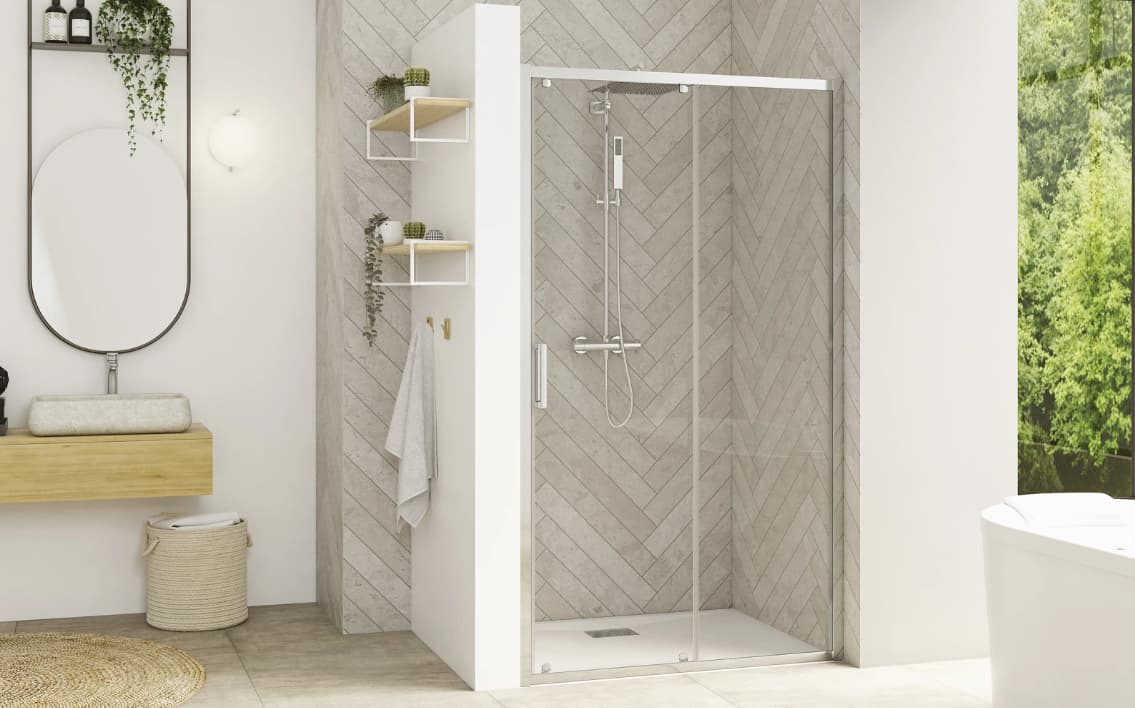 Paroi de douche 1 volet coulissant corps argenté