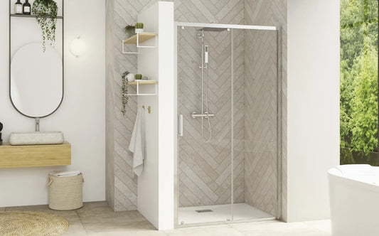 Paroi de douche 1 volet coulissant corps argenté