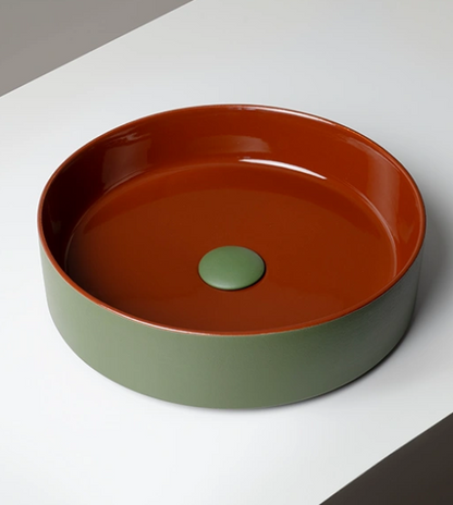 Vasque circulaire à poser Brique de bonbon-sauge