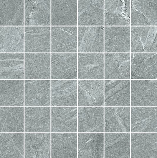 Mosaïque grise composée de 36 carreaux à motif irrégulier effet marbre reliés