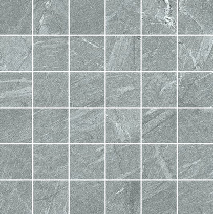 Mosaïque grise composée de 36 carreaux à motif irrégulier effet marbre reliés