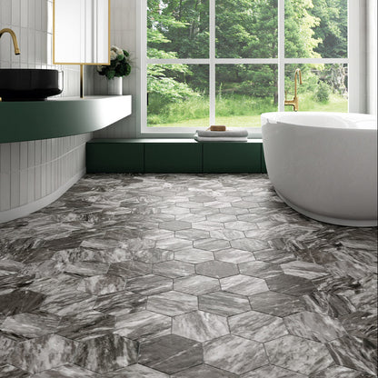 Carrelage hexagonal effet marbre Bardiglio