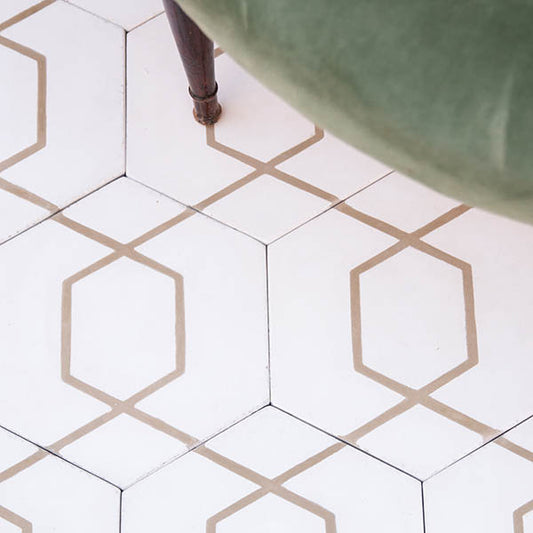 Carreau de ciment hexagonal Ocre et blanc