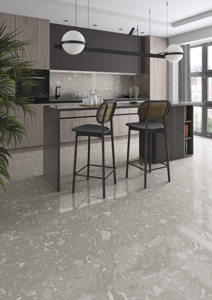 Carrelage Grès Cérame Émaillé Grand Format Imitation Marbres, Luna-R Gris POLI